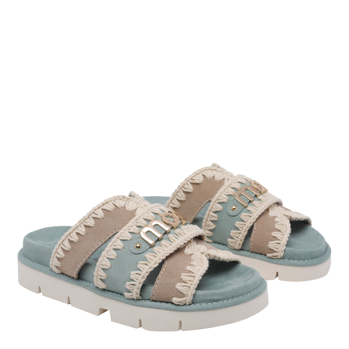 Mou Sandals Blue Suede Leather/rubber Sole