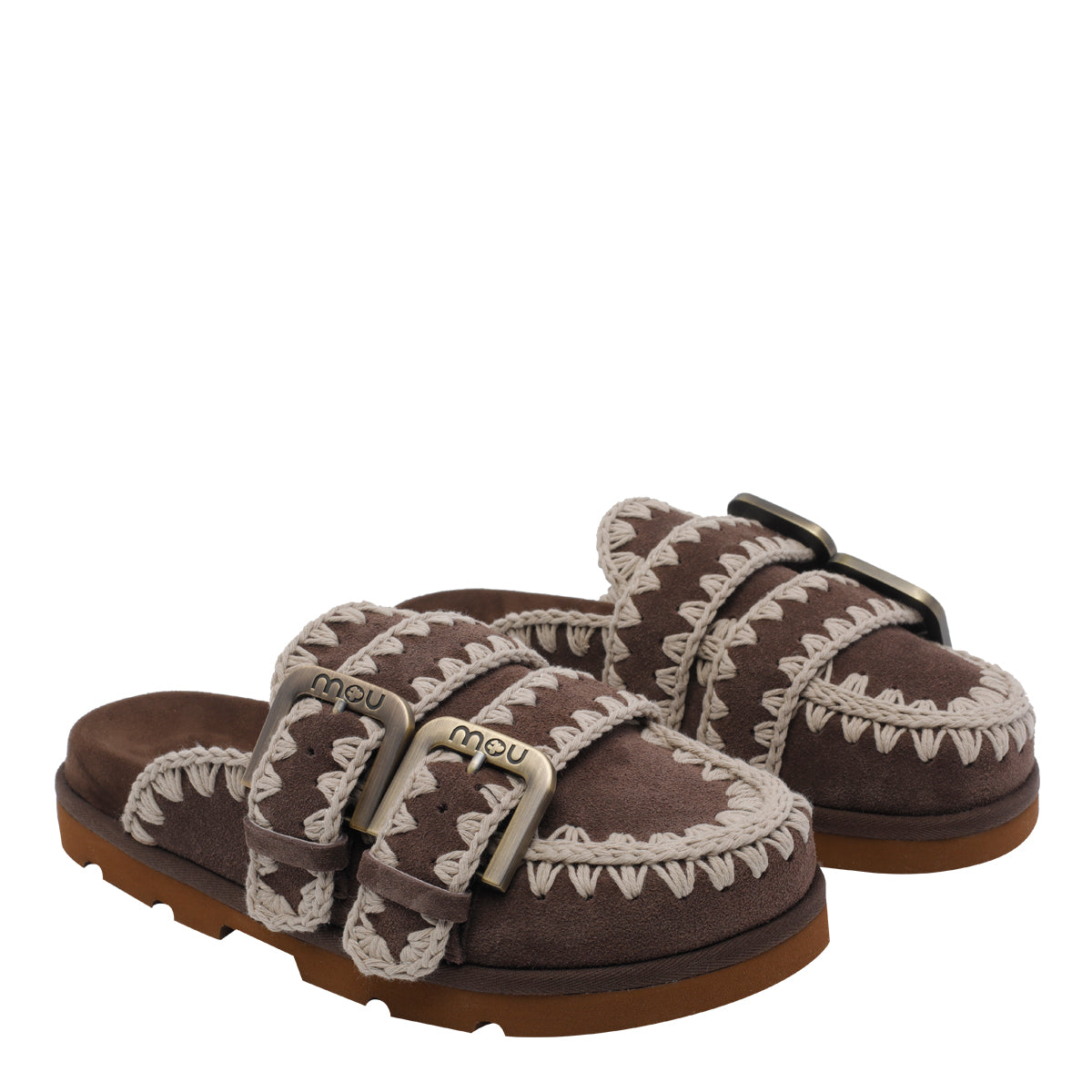 Mou Sandals Brown Suede Leather/rubber Sole