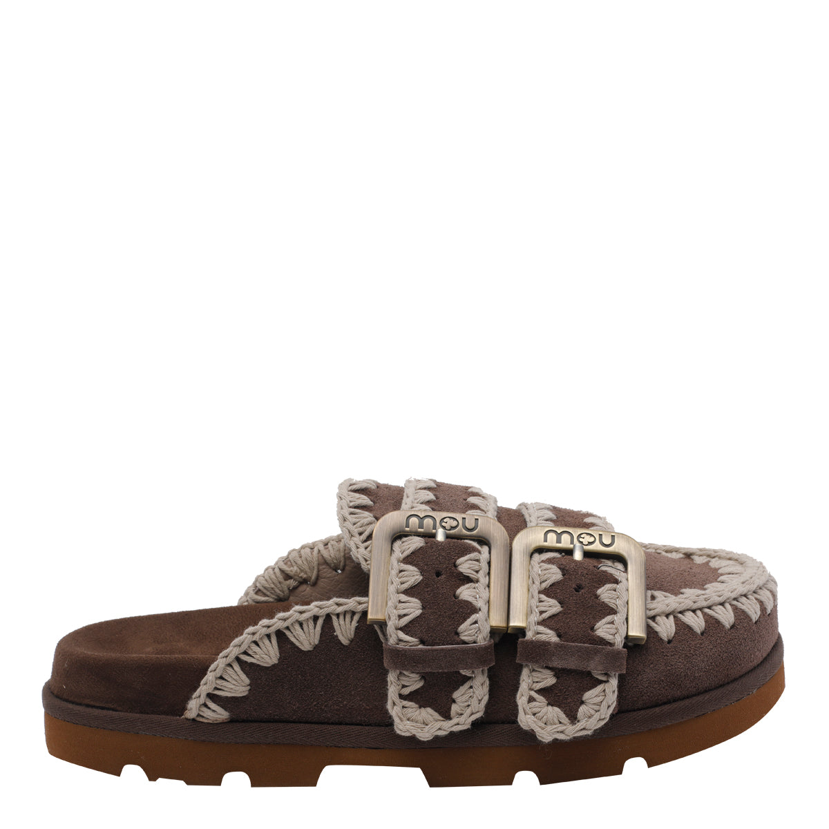 Mou Sandals Brown Suede Leather/rubber Sole