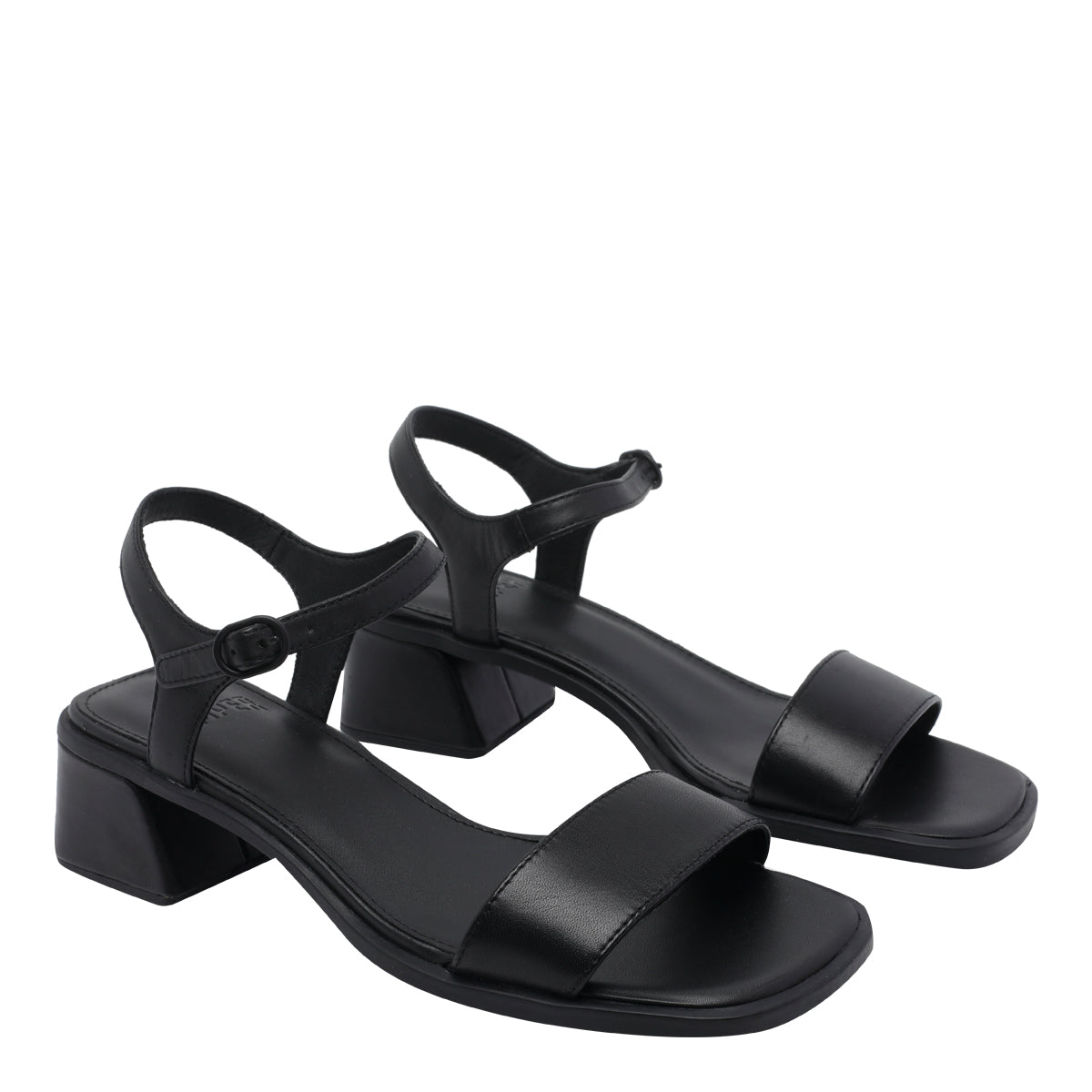 Camper With Heel Black Calf Leather/rubber Sole