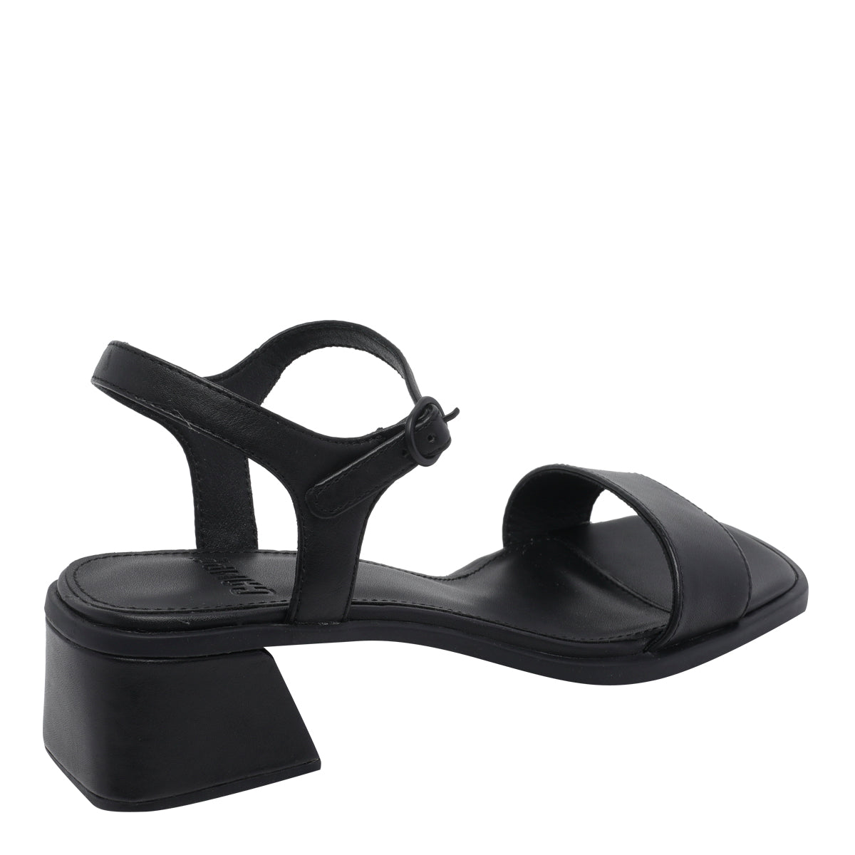 Camper With Heel Black Calf Leather/rubber Sole