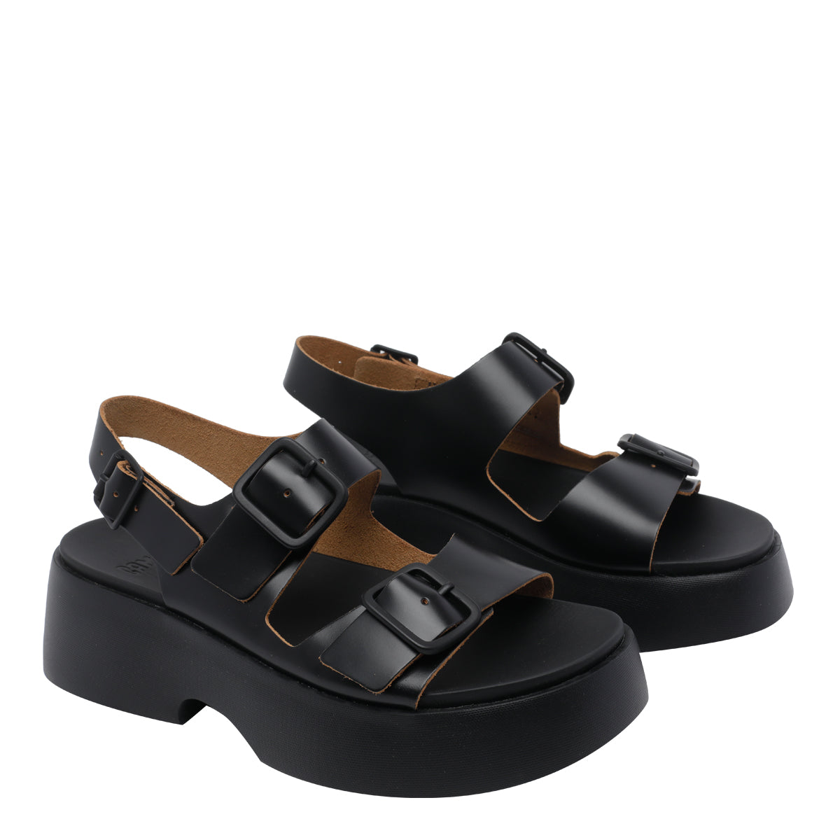 Camper Sandals Black Calf Leather/rubber Sole