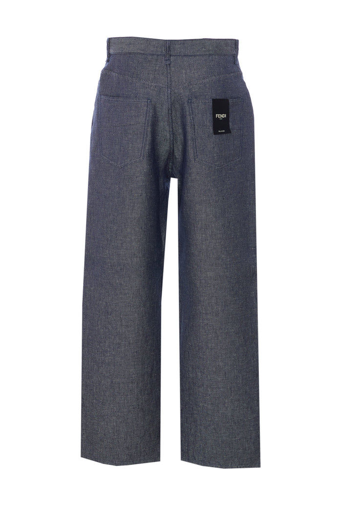 Fendi Trousers Blue Linen