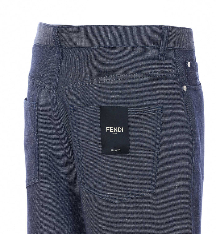 Fendi Trousers Blue Linen