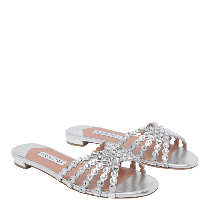 Aquazzura Sandals Silver Calf Leather/leather Sole