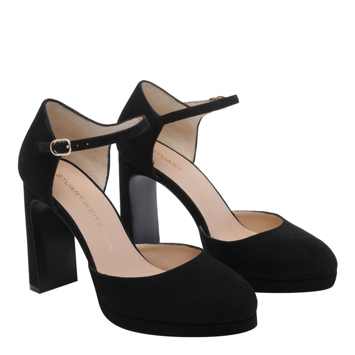 Stuart Weitzman With Heel Black Suede Leather/leather Sole
