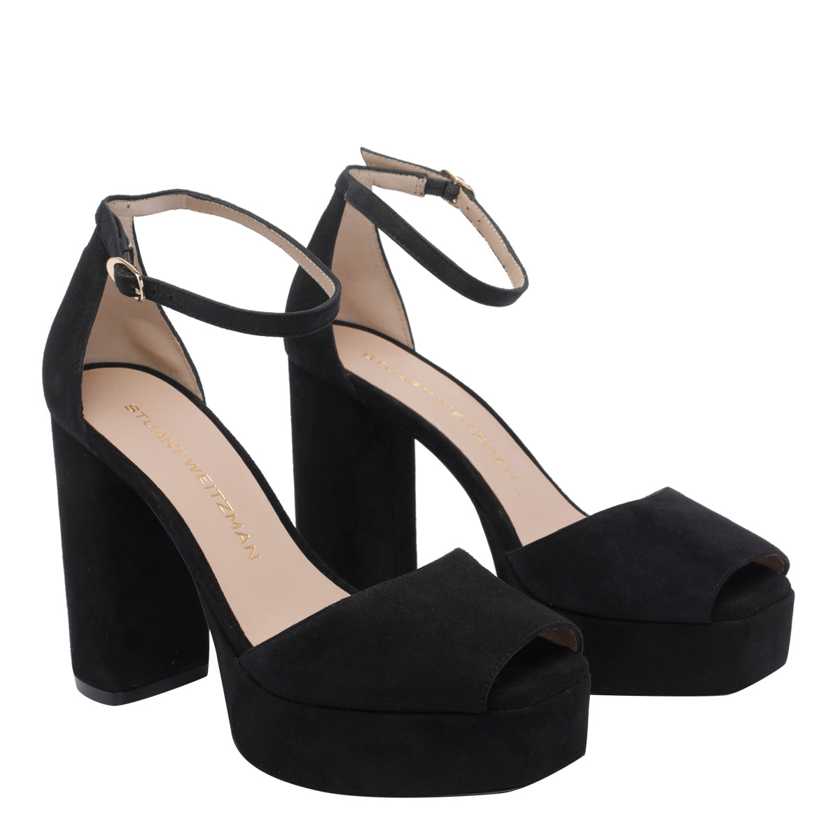 Stuart Weitzman With Heel Black Suede Leather/leather Sole