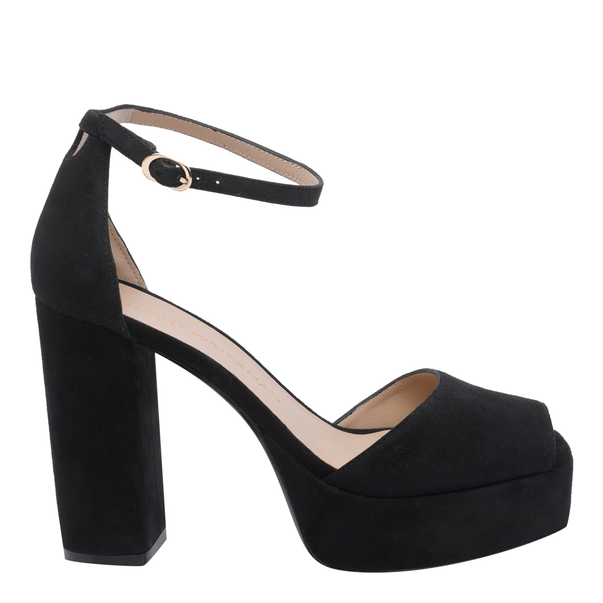 Stuart Weitzman With Heel Black Suede Leather/leather Sole