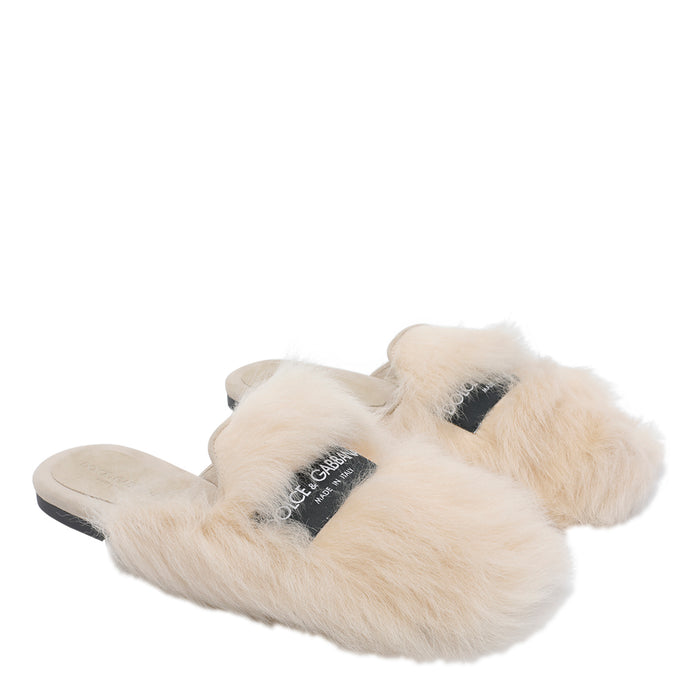 Dolce & Gabbana Sandals White Real Fur/rubber Sole