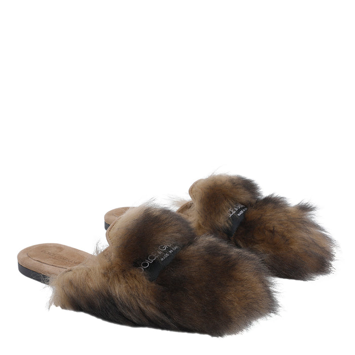 Dolce & Gabbana Sandals Brown Real Fur/rubber Sole