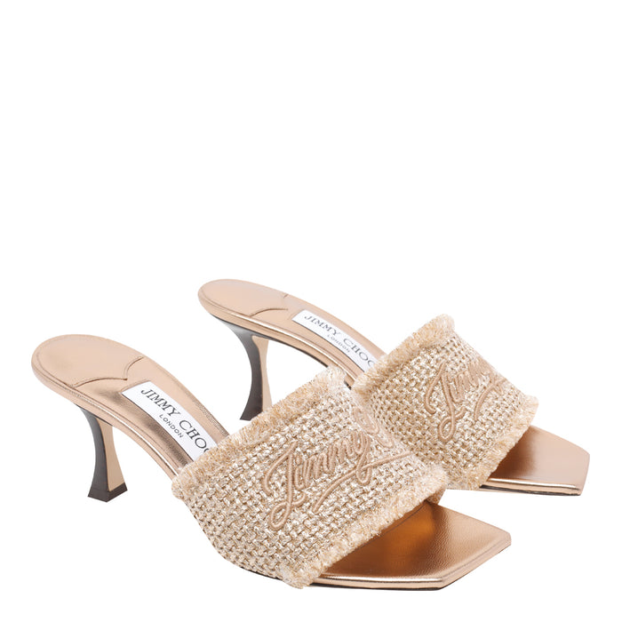 Jimmy Choo With Heel Beige Raffia Metallic/leather Sole