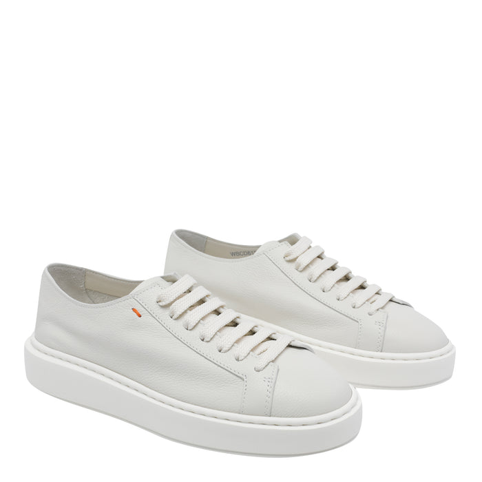 Santoni Sneakers White Calf Leather/rubber Sole