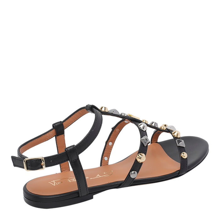 Via Roma 15 Sandals Black Calf Leather/leather Sole