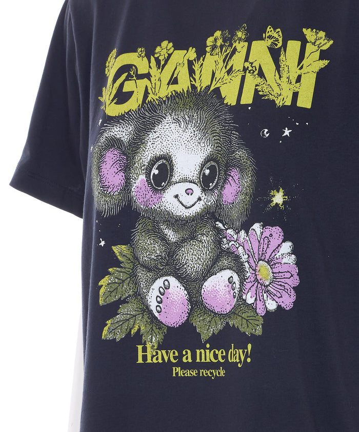 Ganni T-Shirts And Polos Blue Organic Cotton