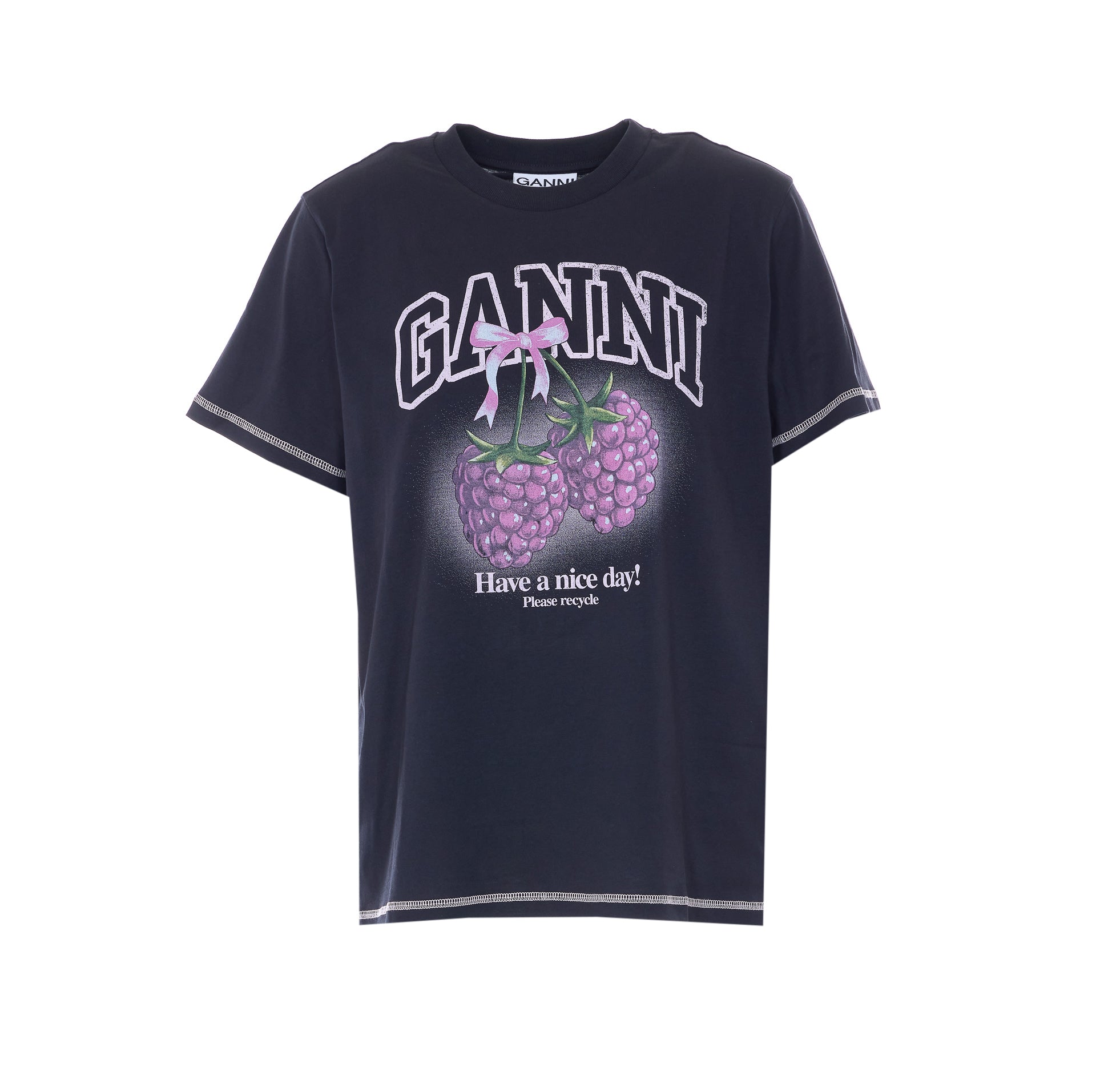 Ganni T-Shirts And Polos Blue Organic Cotton