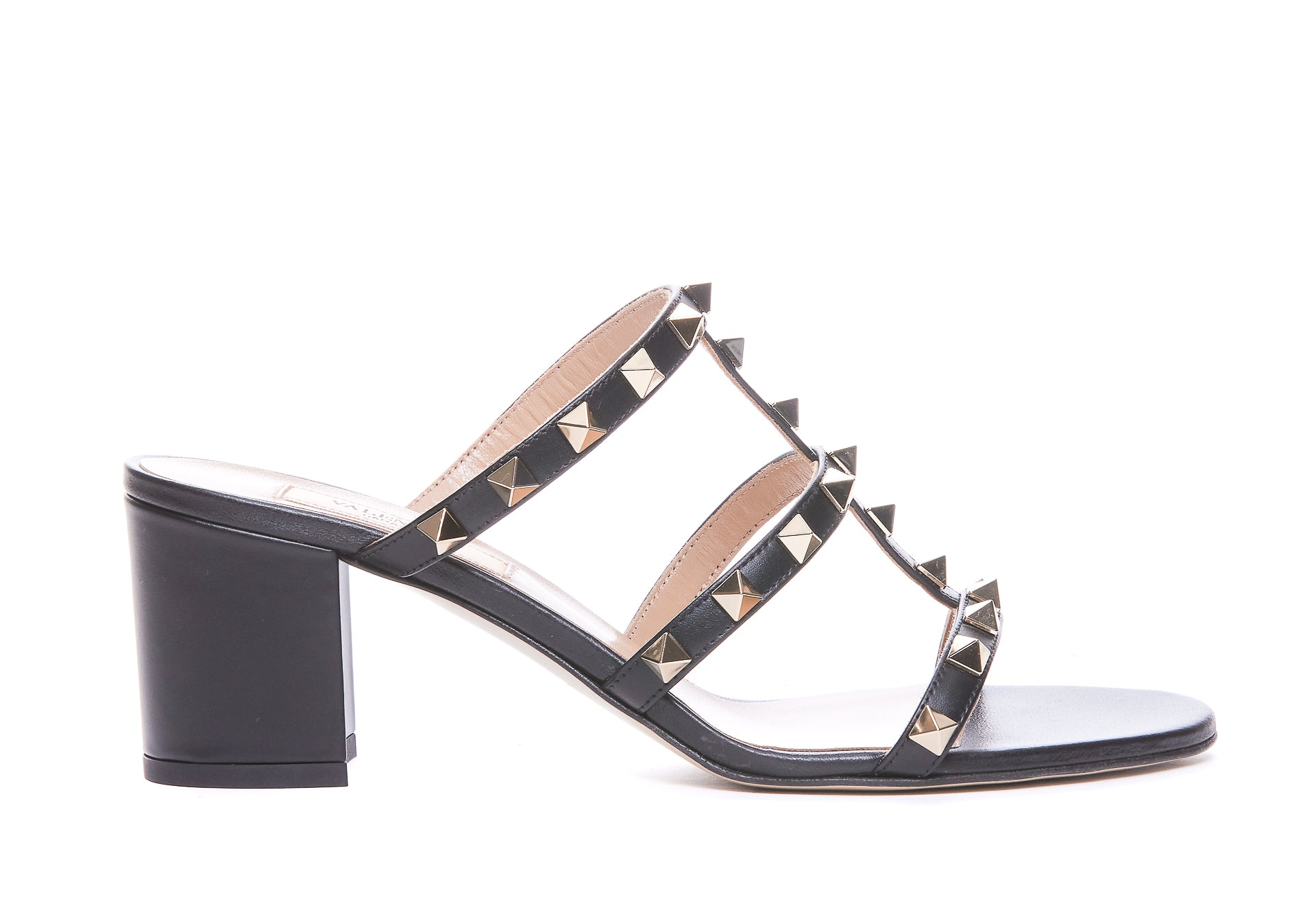 Valentino Garavani Sandals Black Calf Leather/leather Sole