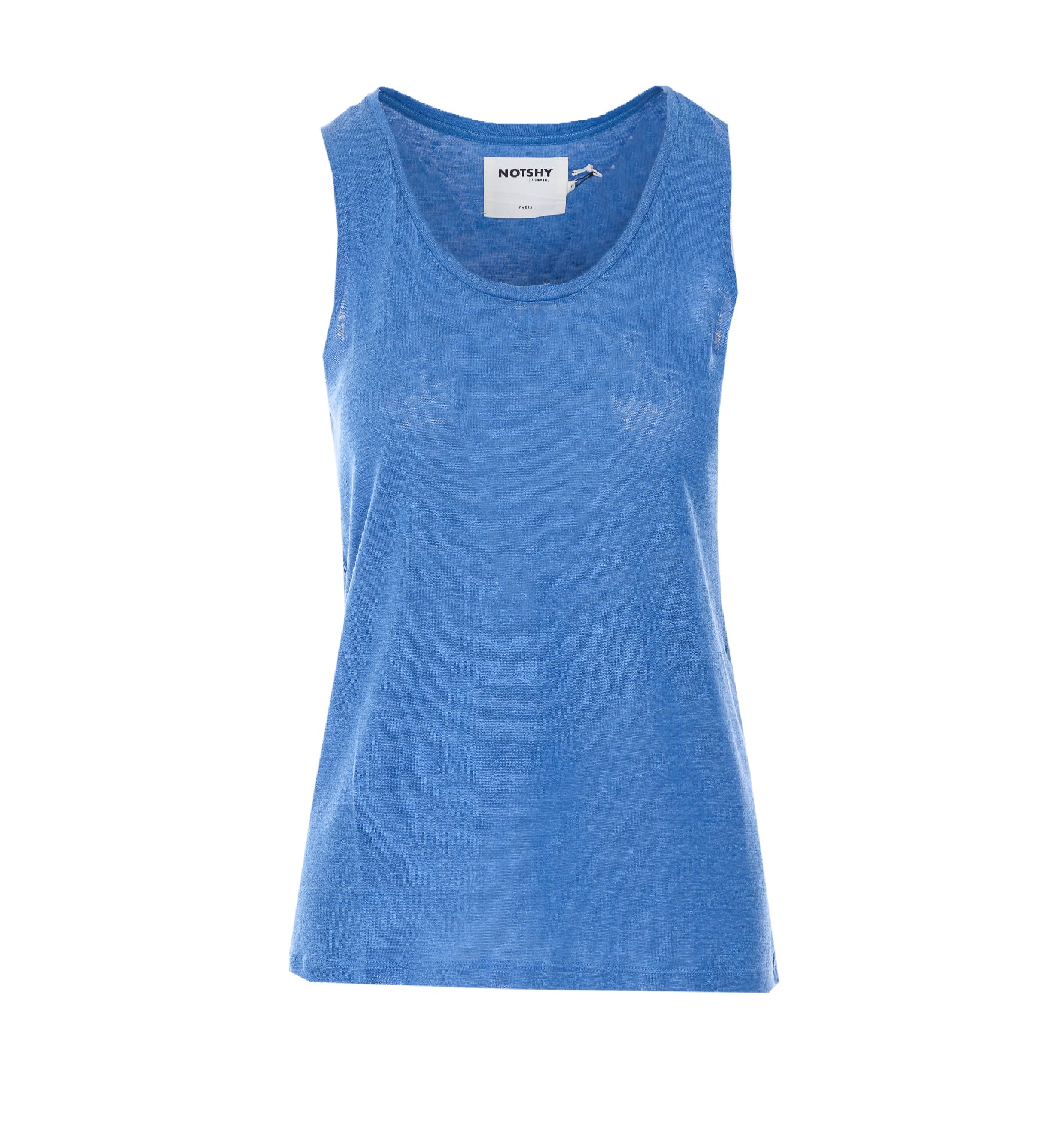 Not Shy Top Blue Linen