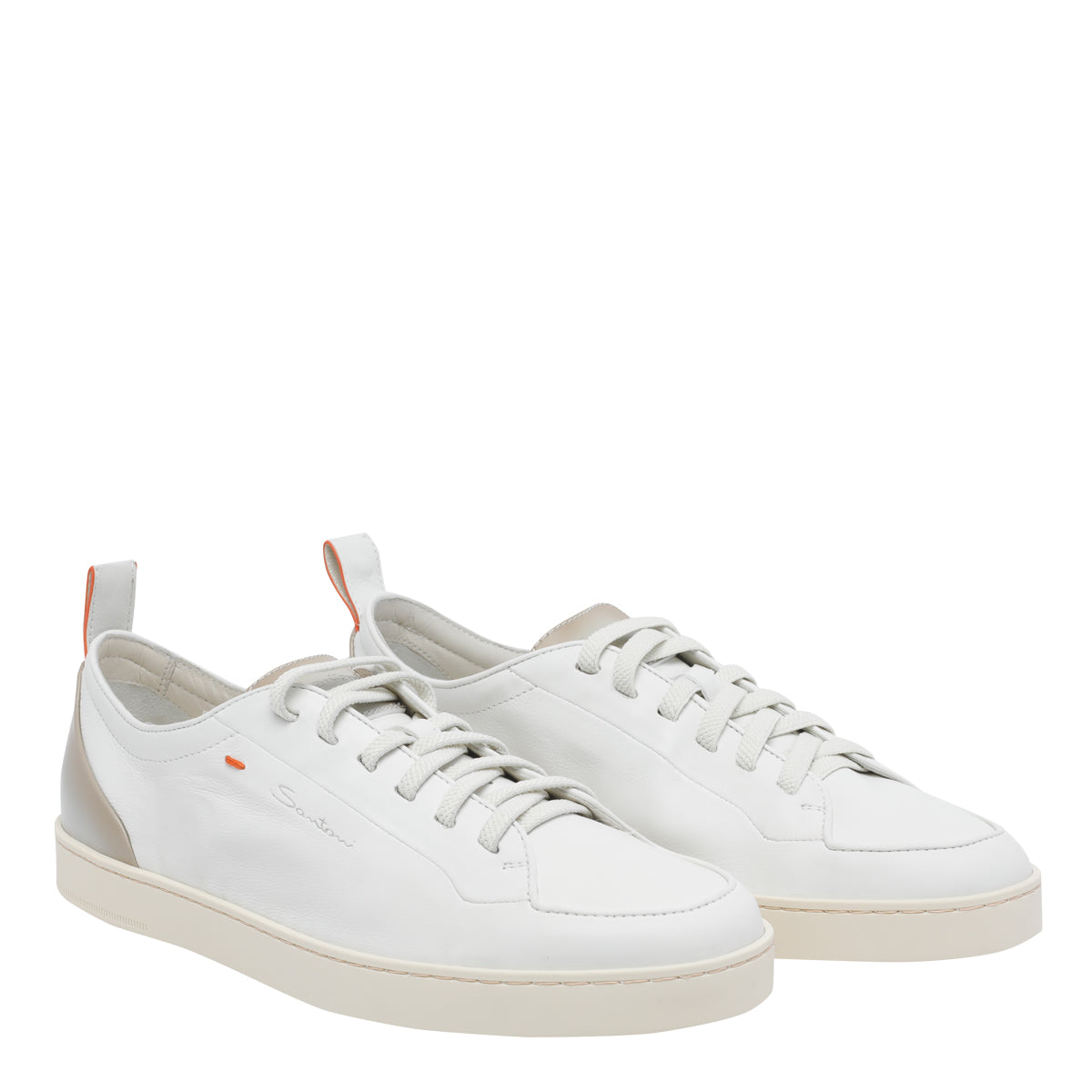 Santoni Sneakers White Calf Leather/rubber Sole