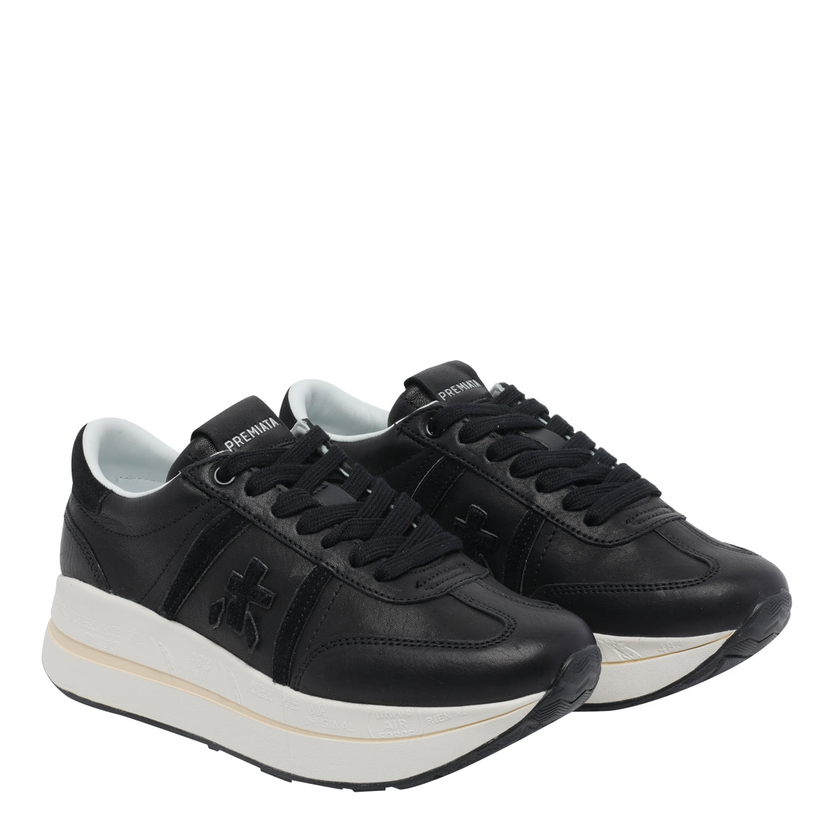 Premiata Sneakers Black Calf Leather/rubber Sole