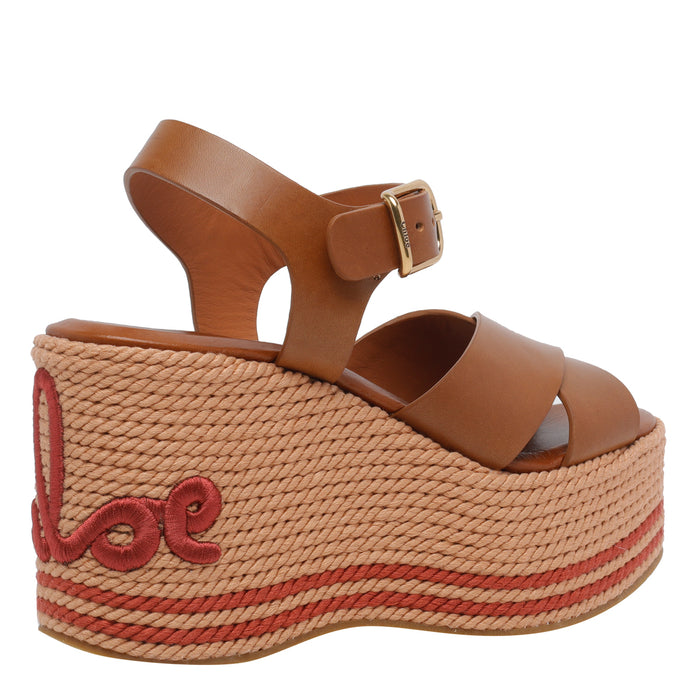 Chloè Sandals Brown Leather Raffia/rubber Sole