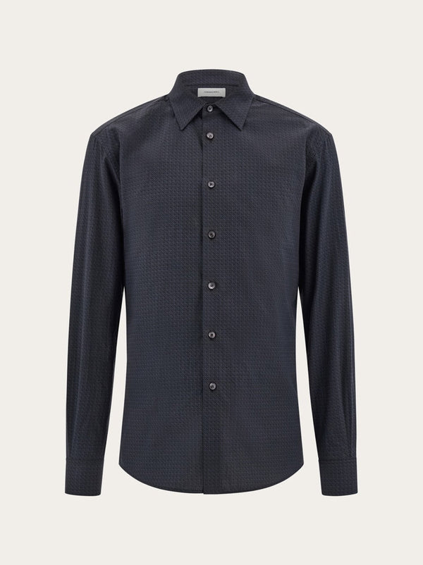 Ferragamo Mens Black Textured Cotton Shirt