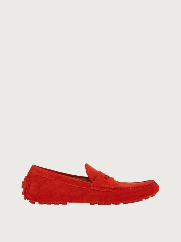 Ferragamo Mens Red Suede Driving Shoes