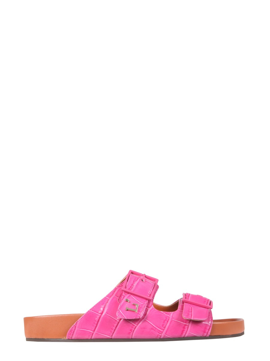 Sandals With Coconut Print Leather Fuchsia Founded Sole