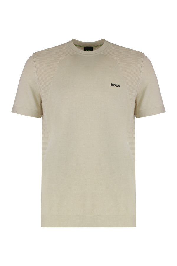 Knit Short Sleeve T-Shirt Beige Cotton T-shirts