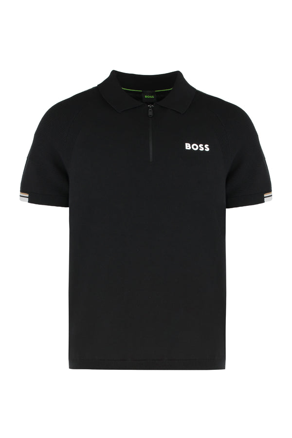 Short Sleeve Polo With Zip Closure Black Viscose Shirts