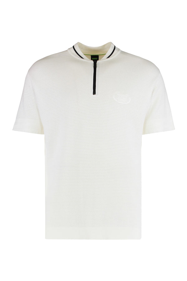 Cotton Blend Polo With Zipper Collar White Lyocell Shirts