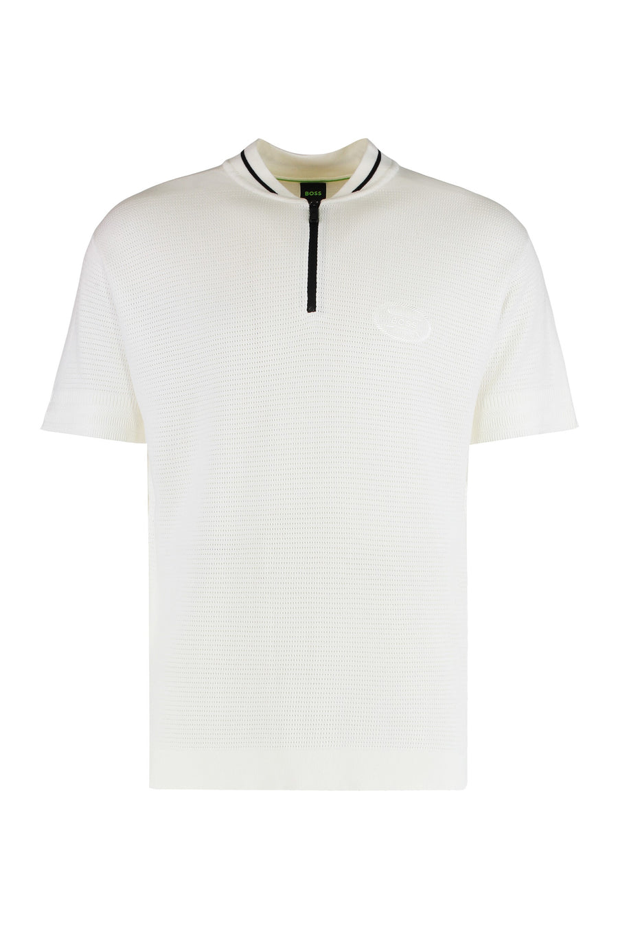 Cotton Blend Polo With Zipper Collar White Lyocell Shirts