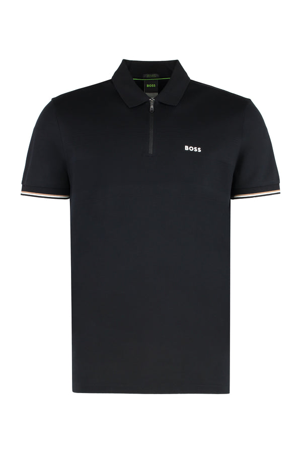 Cotton Polo Shirt With Ribbed Edges Black