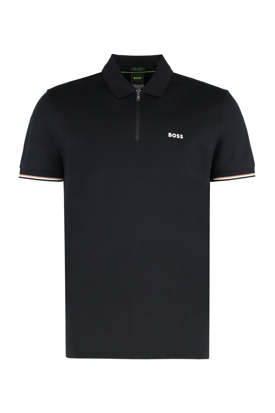 Cotton Polo Shirt With Ribbed Edges Black