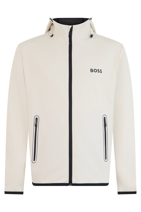 Zip-Up Sweatshirt White Technical Fabric Open Polyester