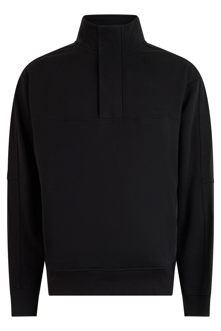 Zip-Up Cotton Sweatshirt With High Collar Black