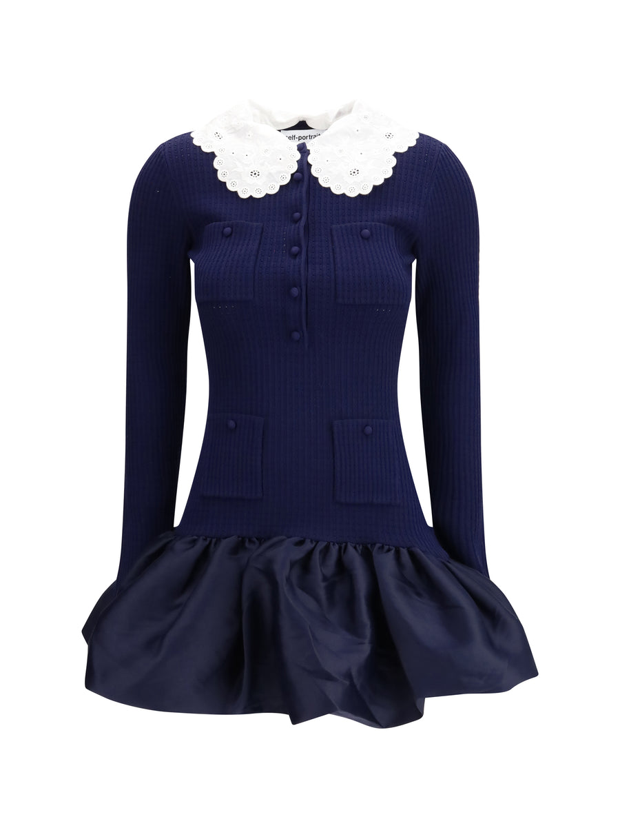 Mini Dress Knit & Taffeta Navy Viscose
