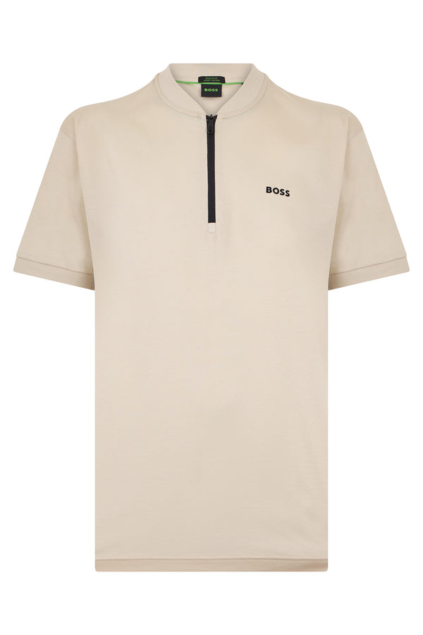 T-Shirt With Zip Collar Beige Cotton T-shirts