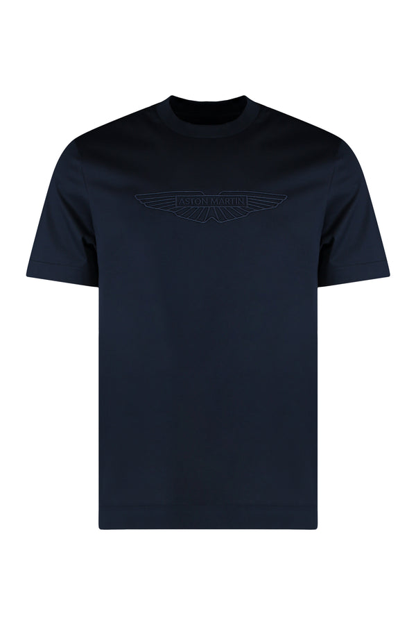 Crew Neck T-Shirt With Wing Details Blue Cotton T-shirts