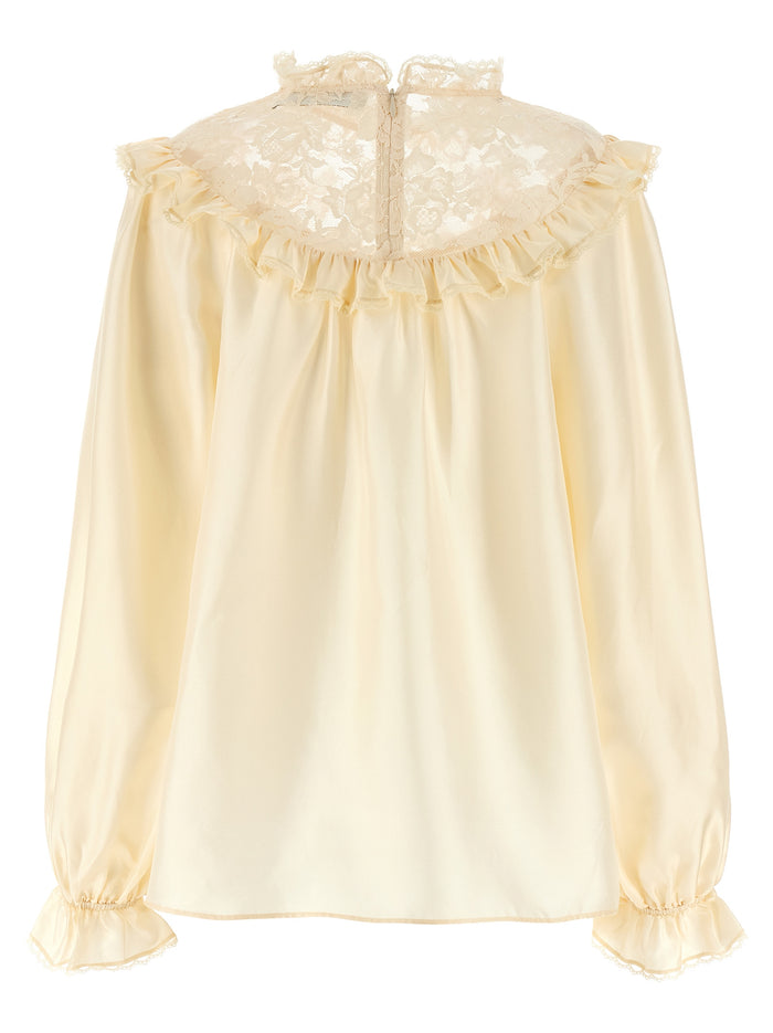 Lace Billow blouse Beige Silk Shirt