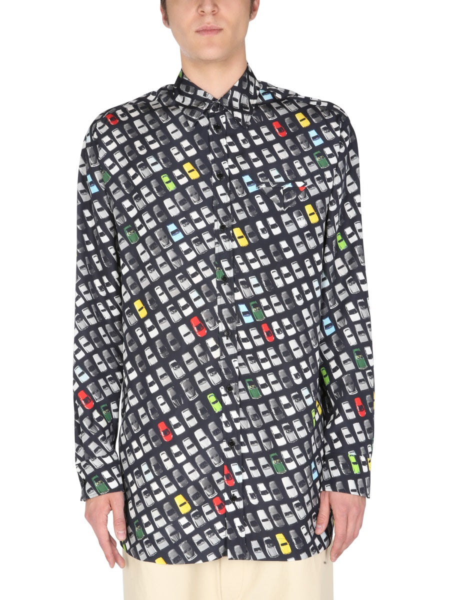 Shirt Allover Print Black Mixed Fabric