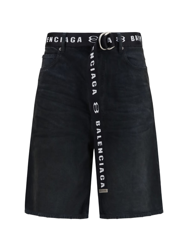 Belted Shorts Dark Brown/black Cotton Bermuda