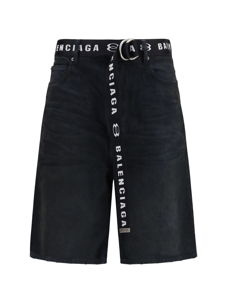 Belted Shorts Dark Brown/black Cotton Bermuda