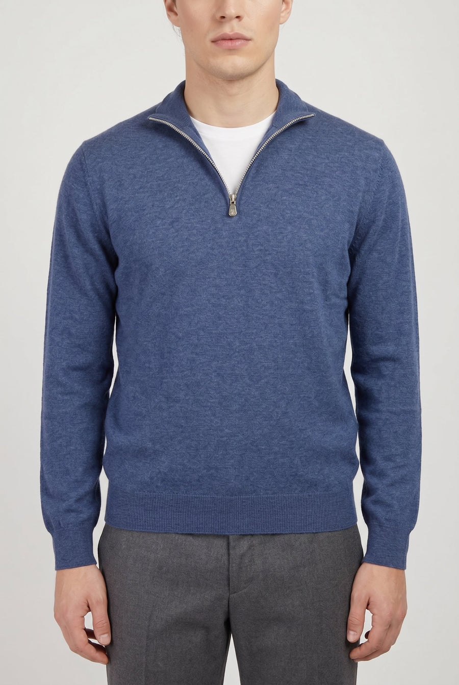 Brunello Cucinelli Mens Blue Wool Zip Sweater Denim