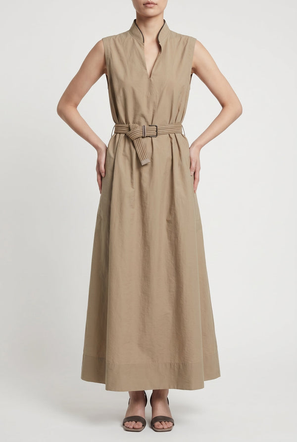Brunello Cucinelli Womens Beige Sleeveless Belted Dress