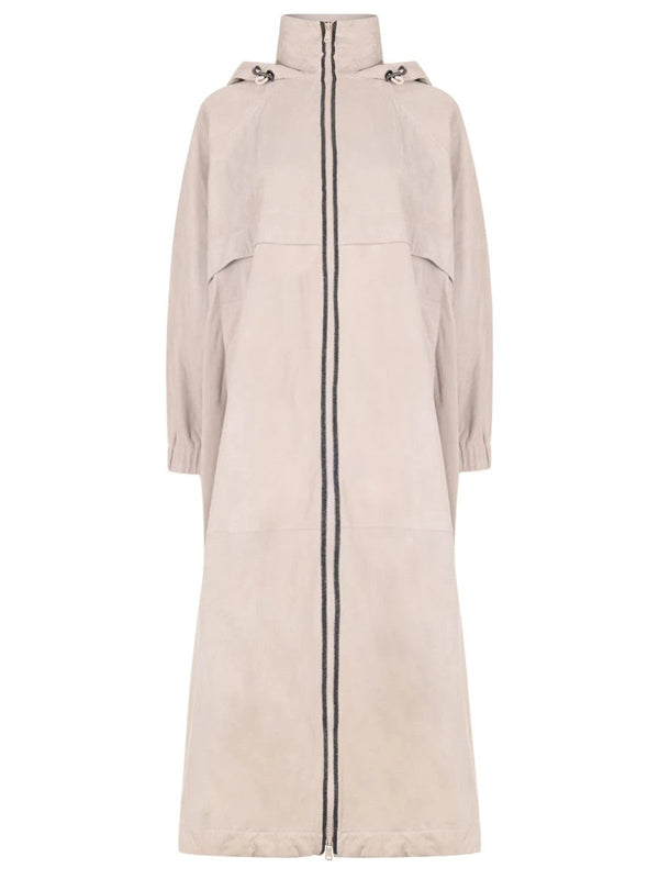 Brunello Cucinelli Womens Light Beige Leather Hooded Jacket White