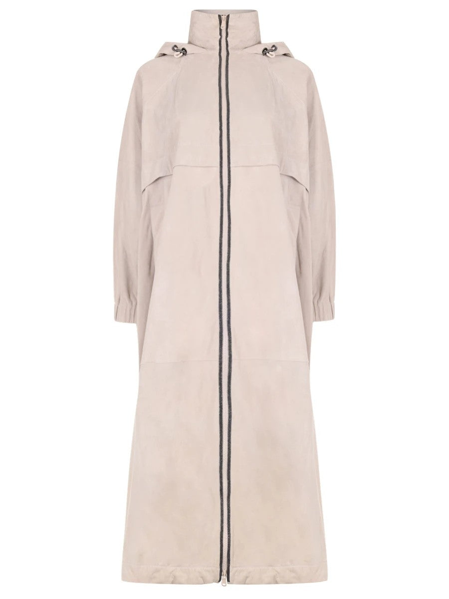 Brunello Cucinelli Womens Light Beige Leather Hooded Jacket White