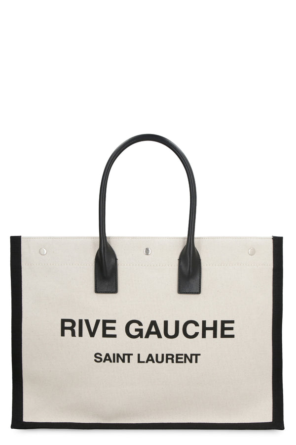 Rive Gauche Canvas Tote Beige Leather Bags