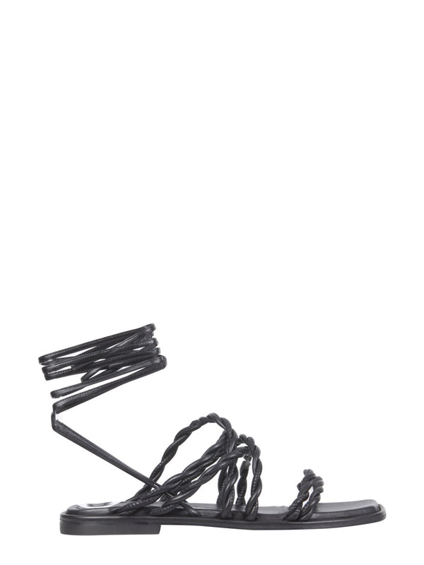 Calypso Sandals With Slave Laces Black Leather