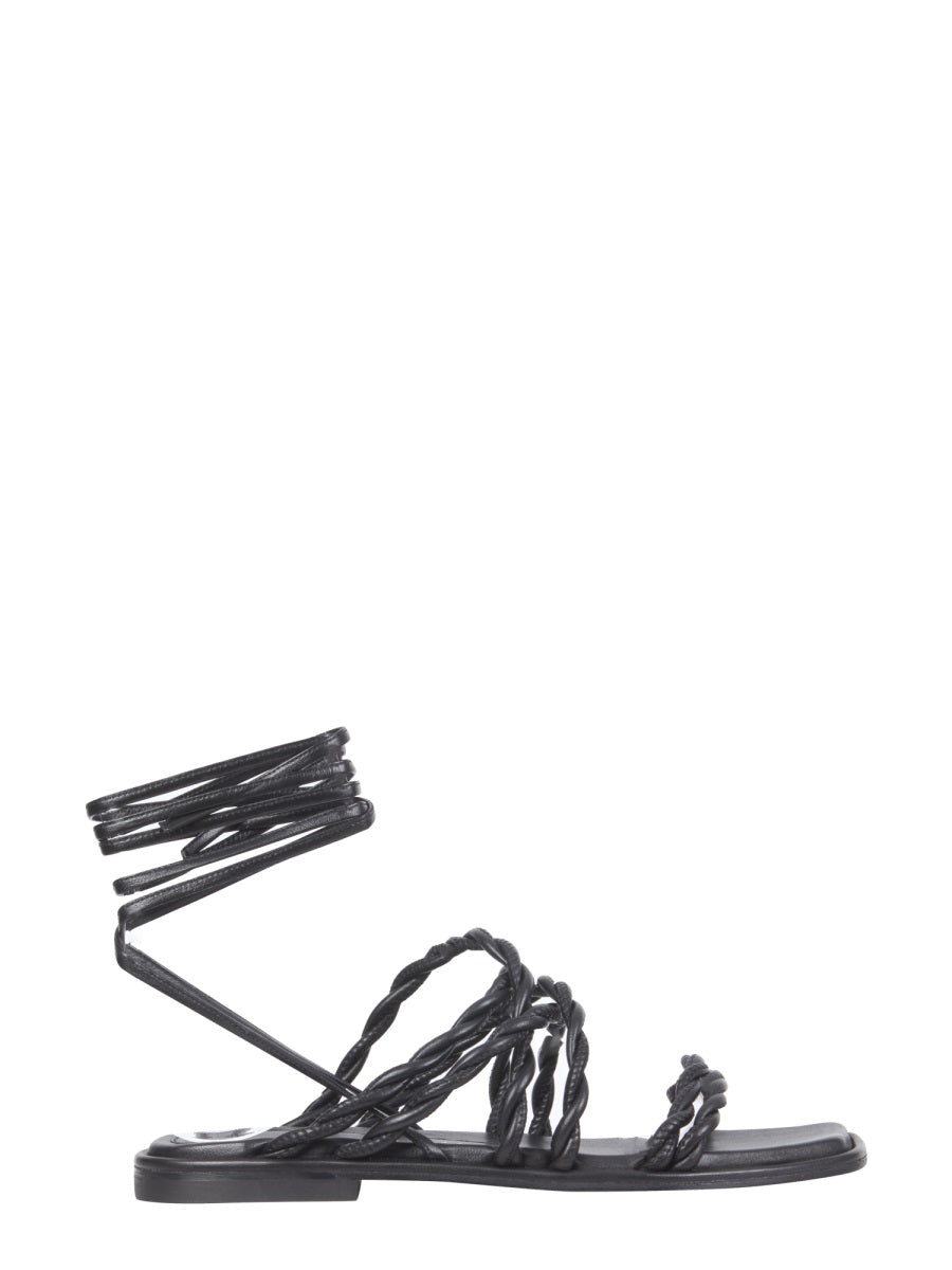 Calypso Sandals With Slave Laces Black Leather