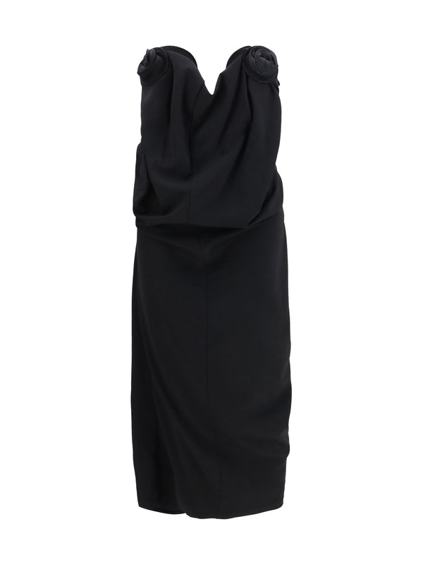Draped Strapless Dress Black Wool (ovis Aries)